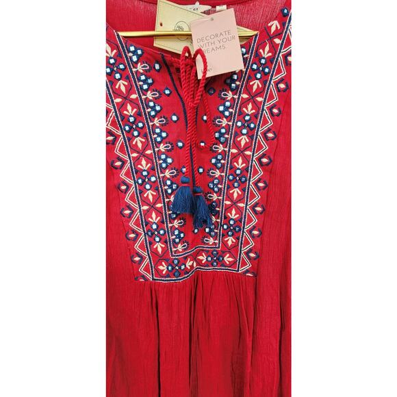 New NWT Itse Embroidered Long Sleeve Red Top Medium Boho - Picture 6 of 10